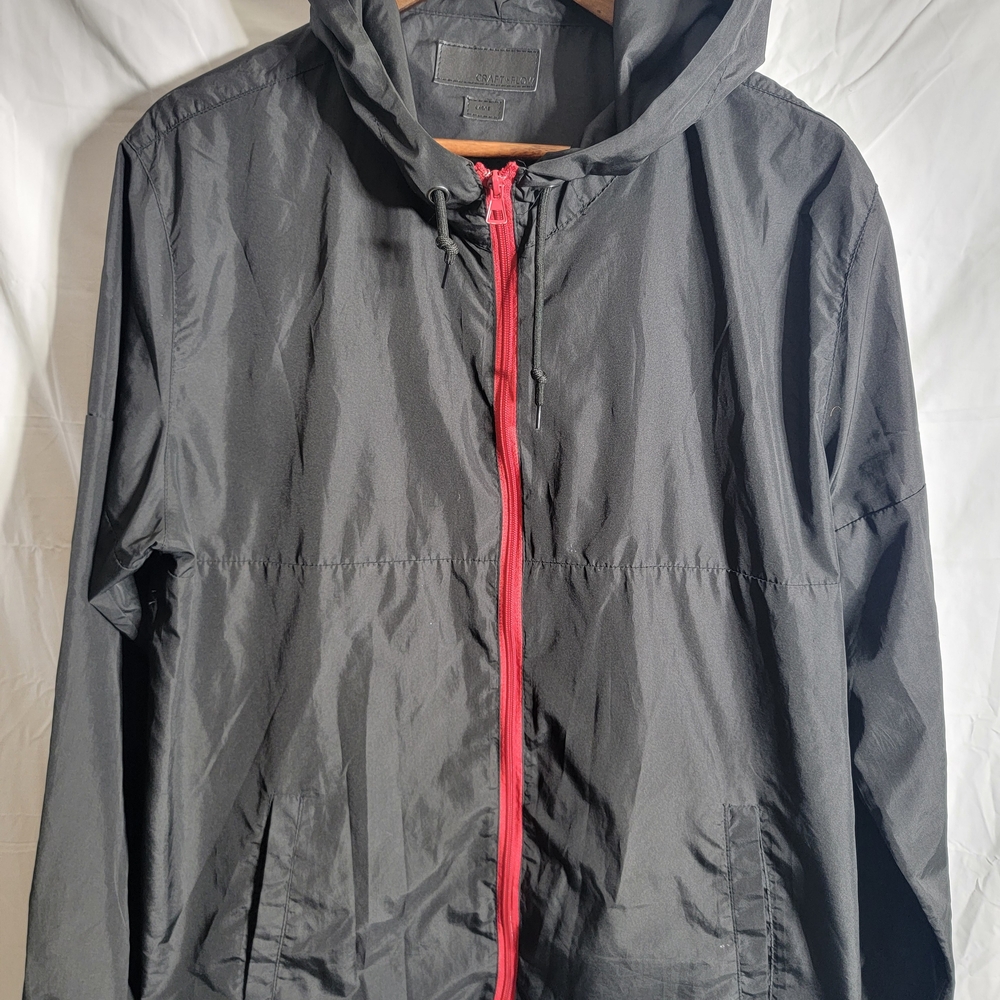 Men's Black Windbreaker with Red Zipper